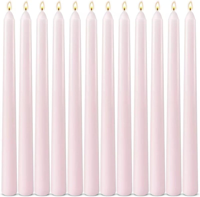 Sihuida 12 Pack 10 inch Pale Pink Taper Candles, Unscented Dripless Smokeless Candlestick Bulk for Home Dinner Wedding Romantic, 7-8 Hours Burn - Image 1